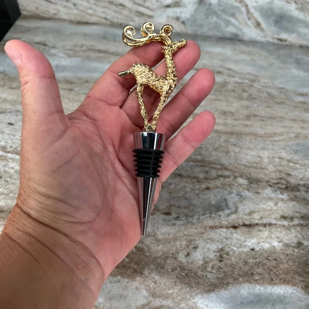 Gold Tone Filigree Reindeer Wine Bottle Stopper Party Holiday Christmas